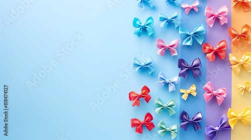 rainbow Tiny bows, blank space, minimalism, negative space, background wallpaper template, pride month LGBTQIA theme photo