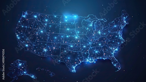 digital map of usa concept of north america global network and connectivity data transfer and cyber technology information exchange and telecommunication.stock photo