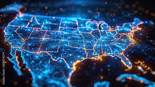 digital map of usa concept of north america global network and connectivity data transfer and cyber technology information exchange and telecommunication.llustration graphic