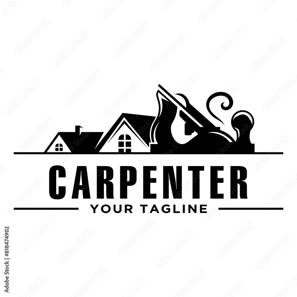 Carpenter logo design template, Woodworking tools logo design clipart. Suitable for Carpenting and house repair business. 