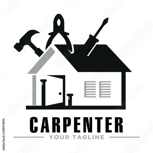 Carpenter logo design template, Woodworking tools logo design clipart. Suitable for Carpenting and house repair business. 