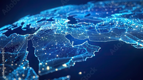 abstract map of saudi arabia middle east and north africa concept of global network and connectivity data transfer and cyber technology information exchange.stock photo