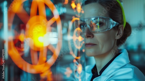 Female Nuclear Physicists Portrait with Nuclear Symbols, Nuclear physicists, portrait, nuclear symbols