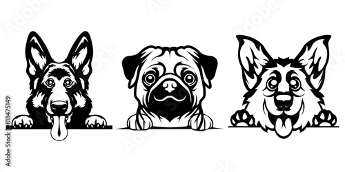 Cute peeking head silhouette, Cute dog logo silhouette for prints.