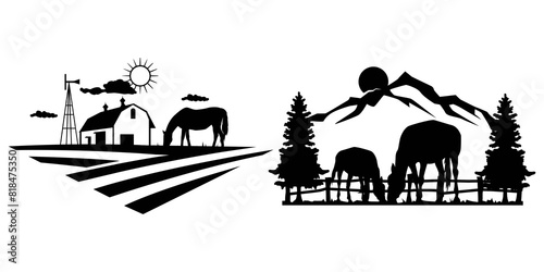 Horse farm logo bundle, Horse silhouette art for cricut machines.