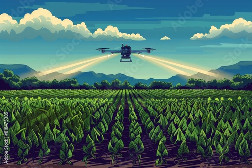 Smart agriculture leverages drone technology and hybrid vehicles to optimize tulip cultivation and manage crop fields sustainably #818475385