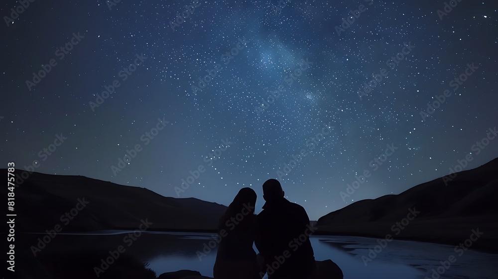 Fototapeta premium Couple Stargazing Night Sky, Couple, stargazing, night sky