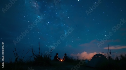 Friends Camping under Starry Night Sky, Friends, camping, starry night sky