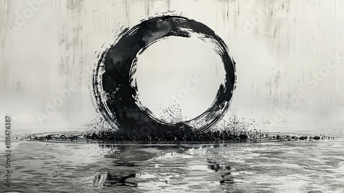 japanese enso zen circle made with black ink on white background.stock photo
