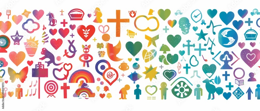 Pride and Harmony - Colorful LGBTQ+ Symbols in a Harmonious Pattern on White Background with Copy Space Illustration Pride and Harmony - Colorful LGBTQ+ Symbols in a Harmonious Pattern on White Background with Copy Space Illustration