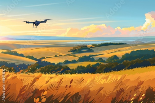 Drone technology supports agricultural innovation in rural landscapes, using unmanned aerial vehicles and precision agriculture for farming operations