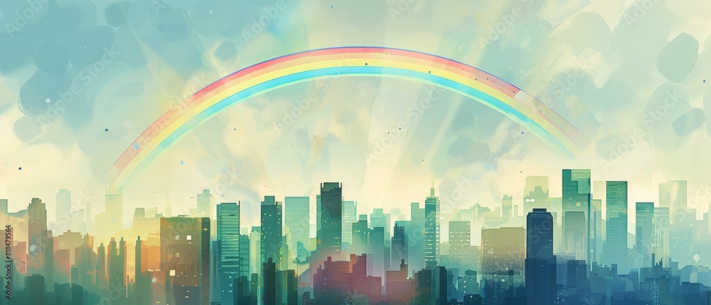 Vibrant Rainbow Over City - Colorful Illustration Perfect for Messages and Text Elements