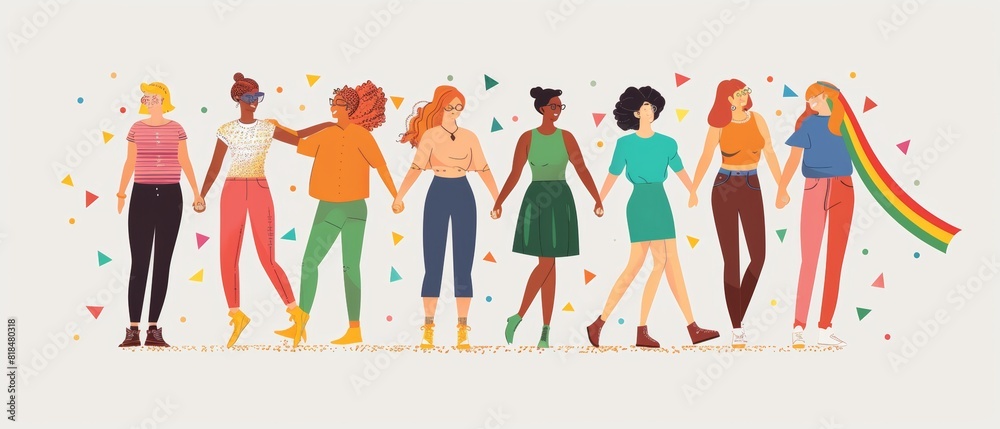 Diversity and Unity: LGBTQ+ Friends Holding Hands Illustration with Copy Space Diversity and Unity: LGBTQ+ Friends Holding Hands Illustration with Copy Space