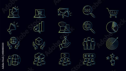 Set of digital marketing gradient icon design