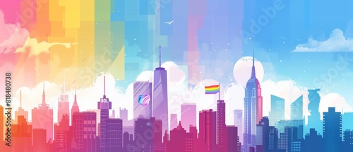 Embracing Diversity: LGBTQ+ Symbols in Urban Landscape with Copy Space Skyline Illustration
