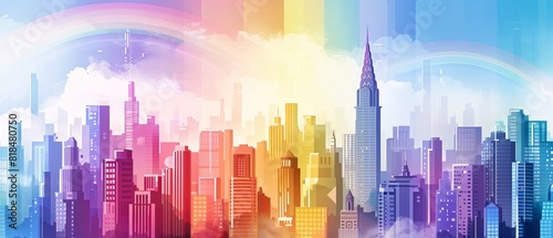 Pride in the City  LGBTQ  Symbols Blending with Urban Skyline for Inclusive Concept with Copy Space