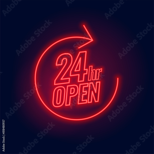 glowing red neon sign of 24 hour of open service background