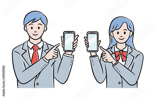 スマホを指差す学生のイラスト素材