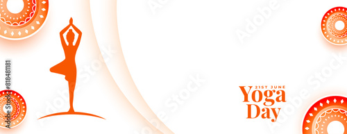international yoga day white banner woman practicing surya namaskar