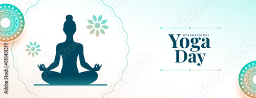 international yoga day white banner woman doing asana