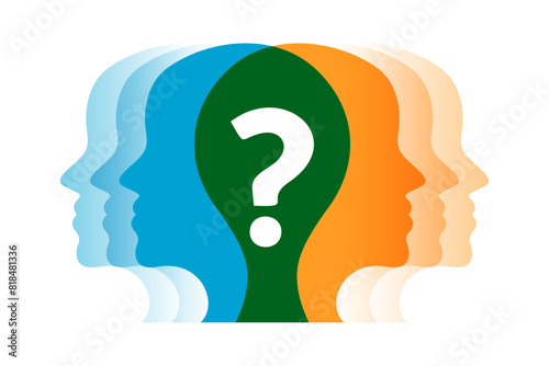 mental health support background with question mark and human head