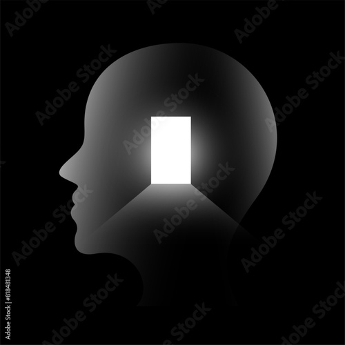 human head with open door dark background for mental health