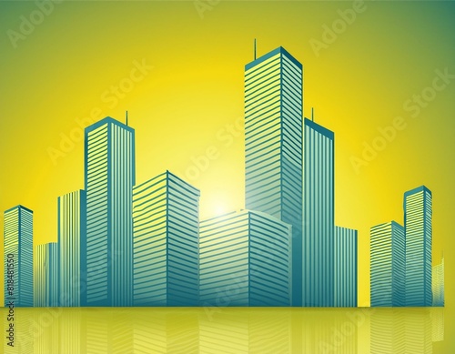 Modern skyscrapers of a smart city  futuristic financial district  graphic perspective of buildings and reflections - Architectural blue background for corporate and business brochure template