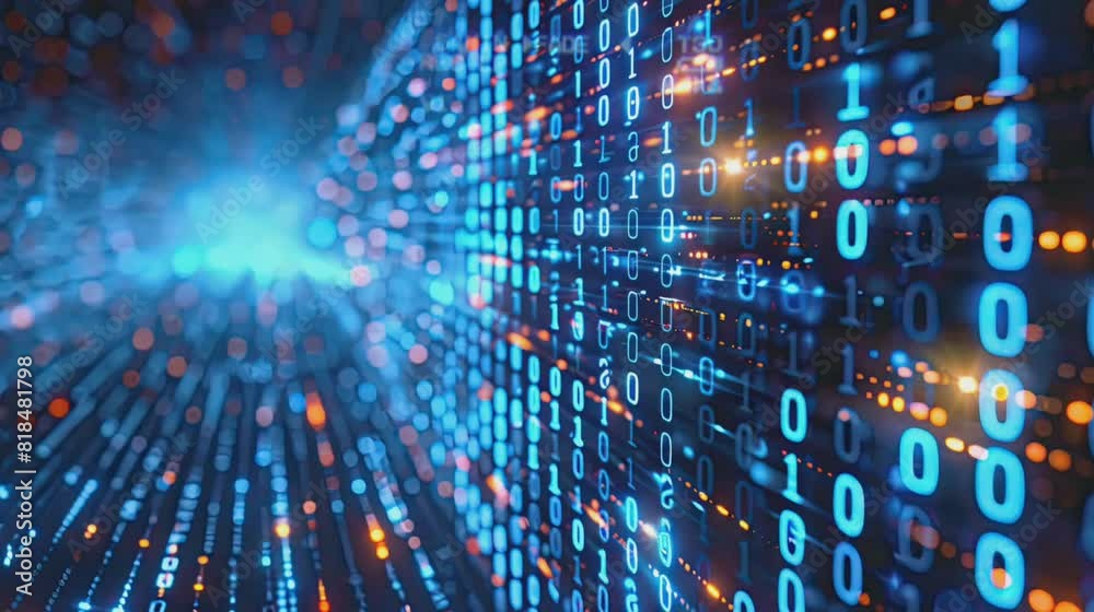 Binary code that flows through. The background is black. The style is abstract and futuristic. Binary code that flows through. The background is black. The style is abstract and futuristic.
