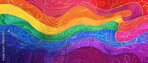 Vibrant LGBTQ+ Pride Flag Artwork with Intricate Patterns for Copy Space Illustration photo