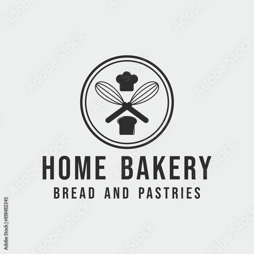 home bakery vintage logo simple minimalist vector illustration template icon graphic design