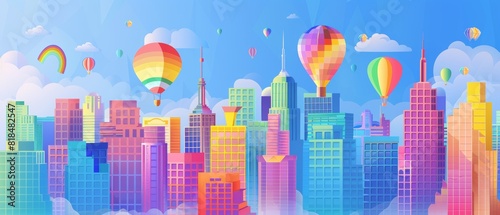 Inclusive Cityscape: LGBTQ+ Symbols Adorning Urban Skyline with Copy Space for Messages