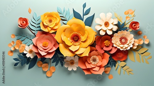 Vibrant Papercraft Floral Bouquet in Warm Split Complementary Color Palette