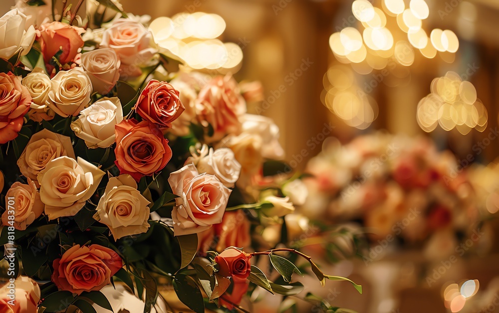 luxury flower bouquet, illustrating an extravagant bouquet of flowers, emphasizing luxury and sophistication selective focus, luxury, realistic, Manipulation, upscale event venue