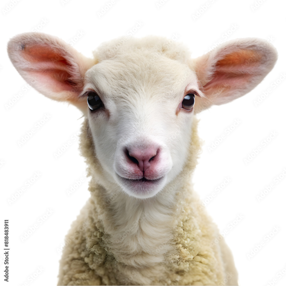 Fototapeta premium Portrait of a cute baby lamb Isolated on transparent background