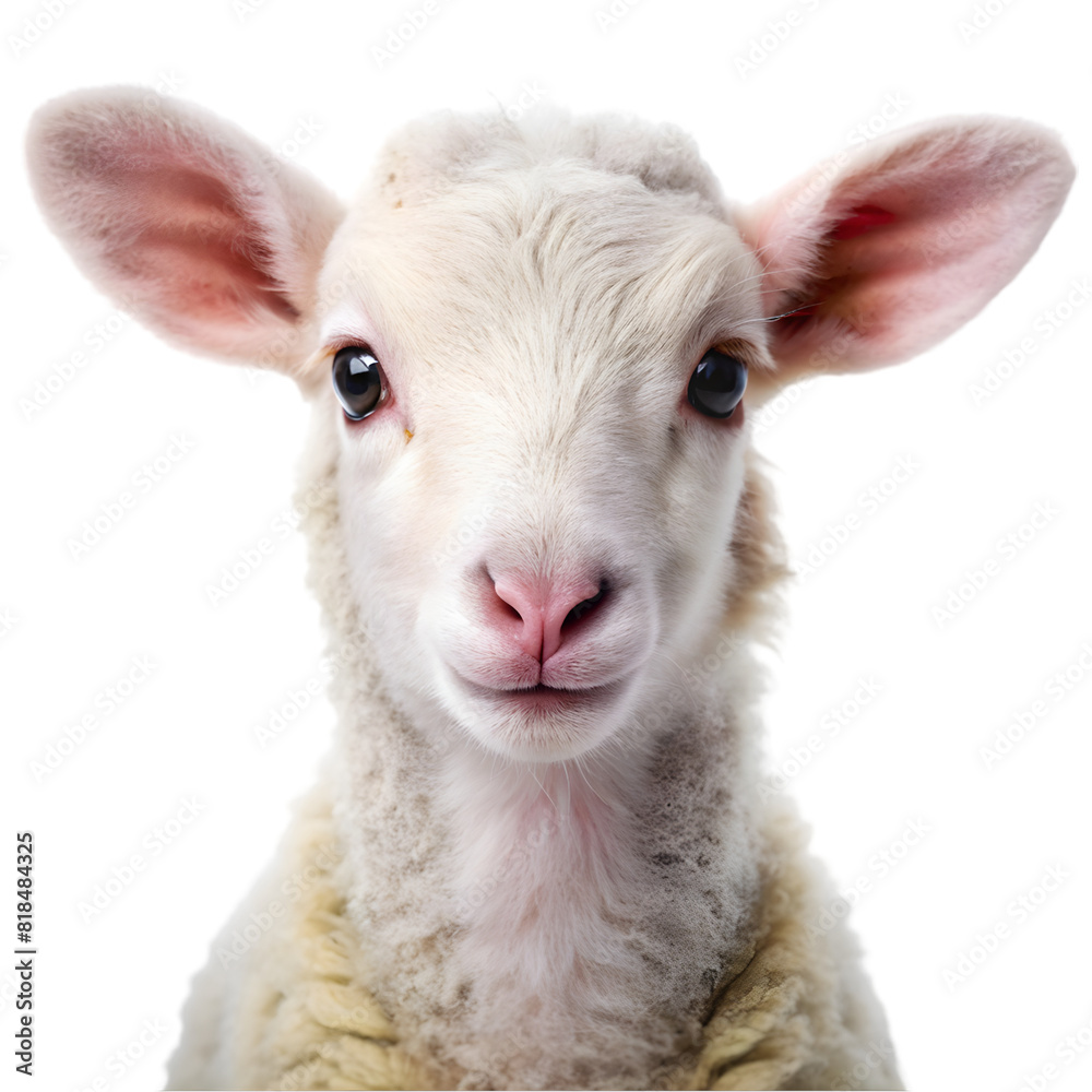 Fototapeta premium Portrait of a cute baby lamb Isolated on transparent background
