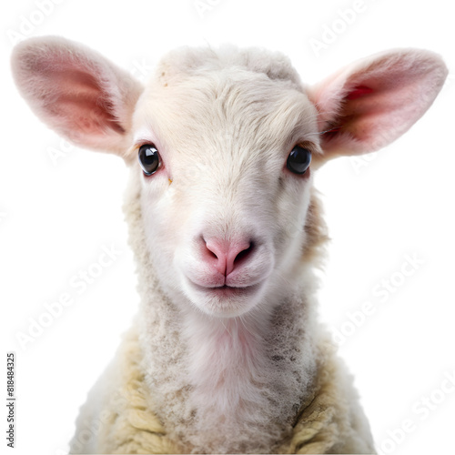 Portrait of a cute baby lamb Isolated on transparent background