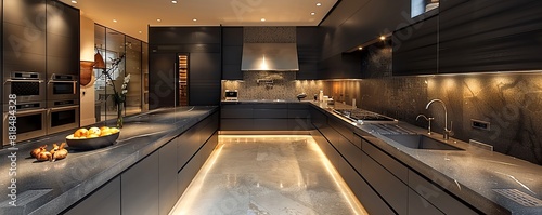 Blend aluminum black textures with soft, warm lighting to make a kitchen feel inviting