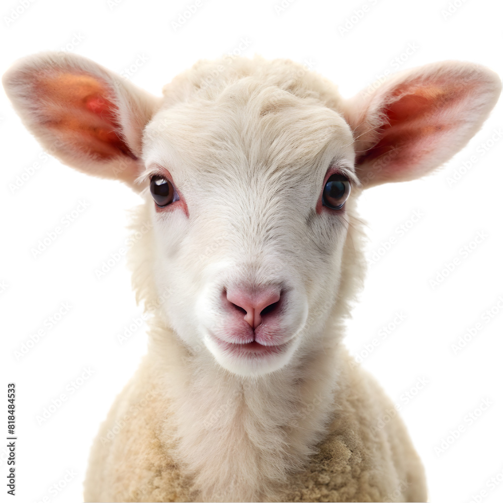 Fototapeta premium Portrait of a cute baby lamb Isolated on transparent background