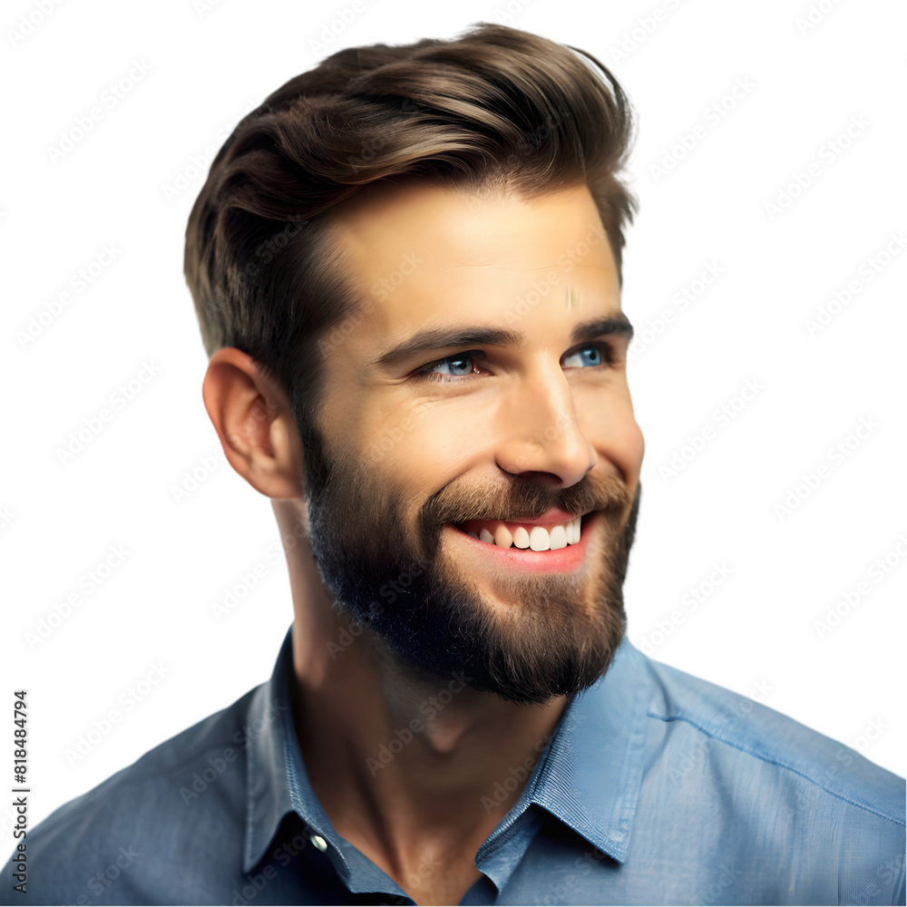 Fototapeta premium Portrait of a handsome beard man smiling Isolated on transparent background