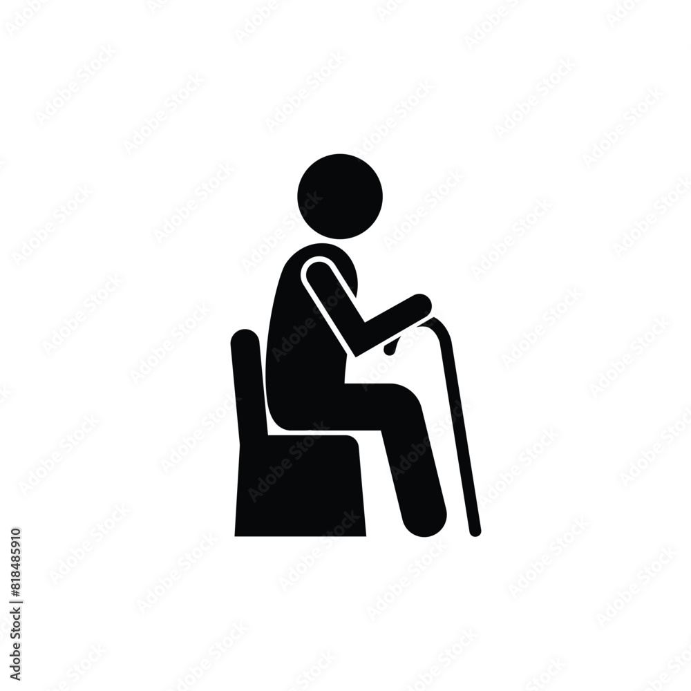 Elderly Person Old Man Senior Person Sitting with Cane Silhouette Icon Symbol sign image Elderly Person Old Man Senior Person Sitting with Cane Silhouette Icon Symbol sign image