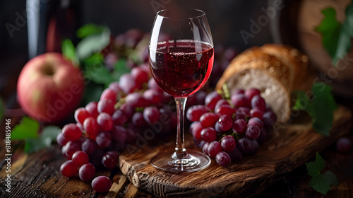 red wine and grapes  Isolated Christmas Design Component with Pine