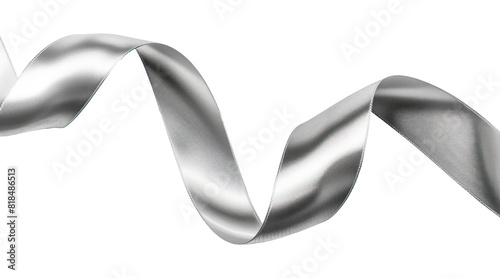 decorative silver silk ribbon element on transparent background