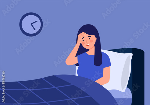 Morning migraine, chronic fatigue and nervous tension, stress or insomnia concept. Young woman with strong headache, tired and exhausted girl holding head.