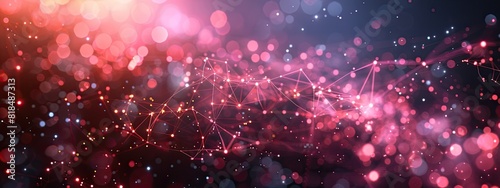 Abstract Digital Network with Pink and Red Bokeh Lights for Modern Design and Technology Concepts