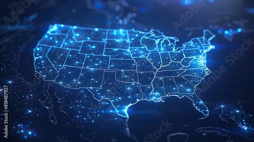 abstract digital map of usa concept of north america global network and connectivity data transfer and cyber technology information exchange and telecommunication.stock photo
