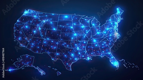 abstract digital map of usa concept of north america global network and connectivity data transfer and cyber technology information exchange and telecommunication.illustration