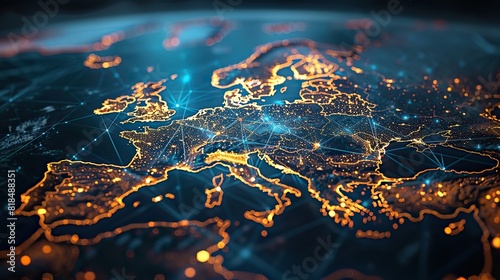 abstract digital map of scandinavia concept of northern europe global network and connectivity data transfer and cyber technology information exchange and telecommunication.illustration,stock photo
