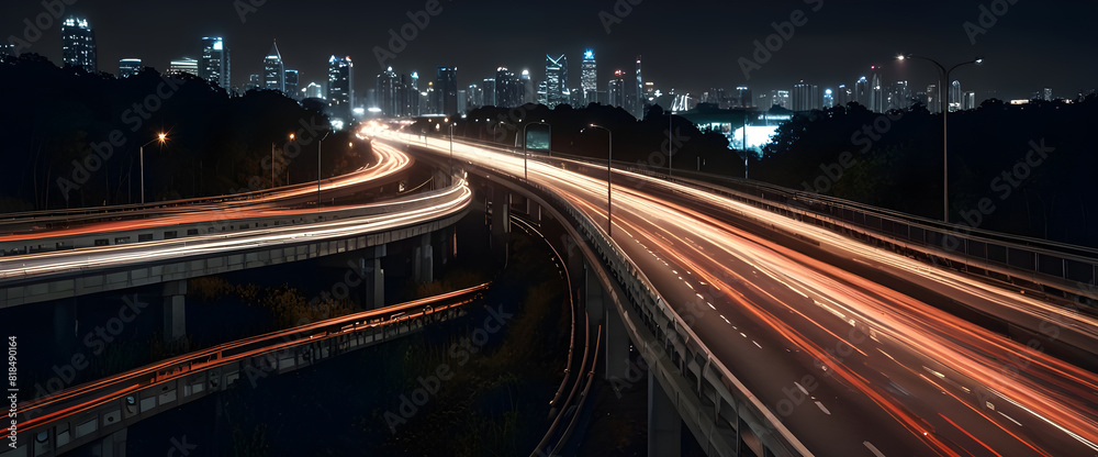 High speed light effect or highway motion light trails abstract background of urban city ai image generative High speed light effect or highway motion light trails abstract background of urban city ai image generative