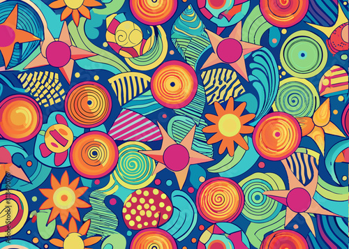 Doodled Abstract Shapes and Patterns Seamless Design