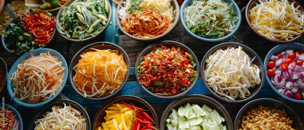 Busy Street Food Stall with Som Tam Ingredients
Busy Street Food Stall with Som Tam Ingredients